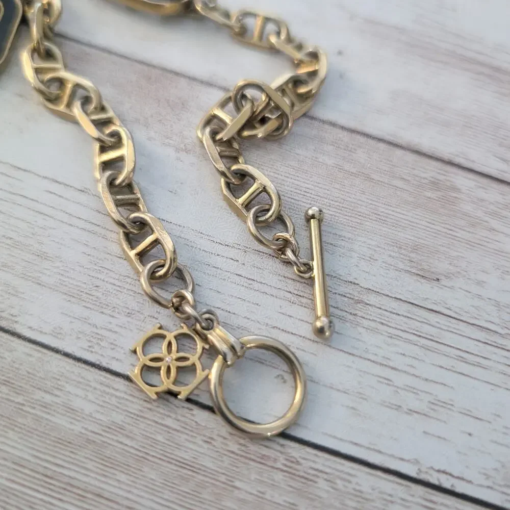 Ann Taylor Necklace Black, Gold Tone, Rhinestone Chunky Long Statement